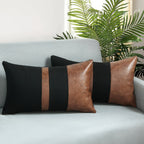 Set 2 Federe Decorative 50x30cm Ecopelle e Nero - Design Geometrico Contemporaneo