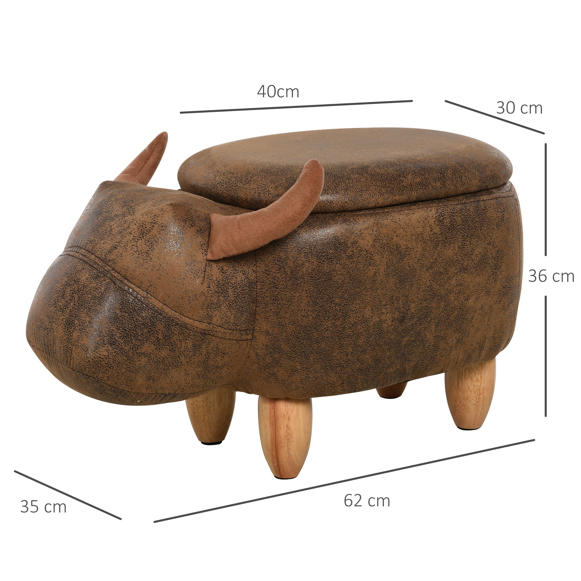 Pouf Contenitore Mucca con Stoccaggio Ecopelle Vintage Gambe Legno