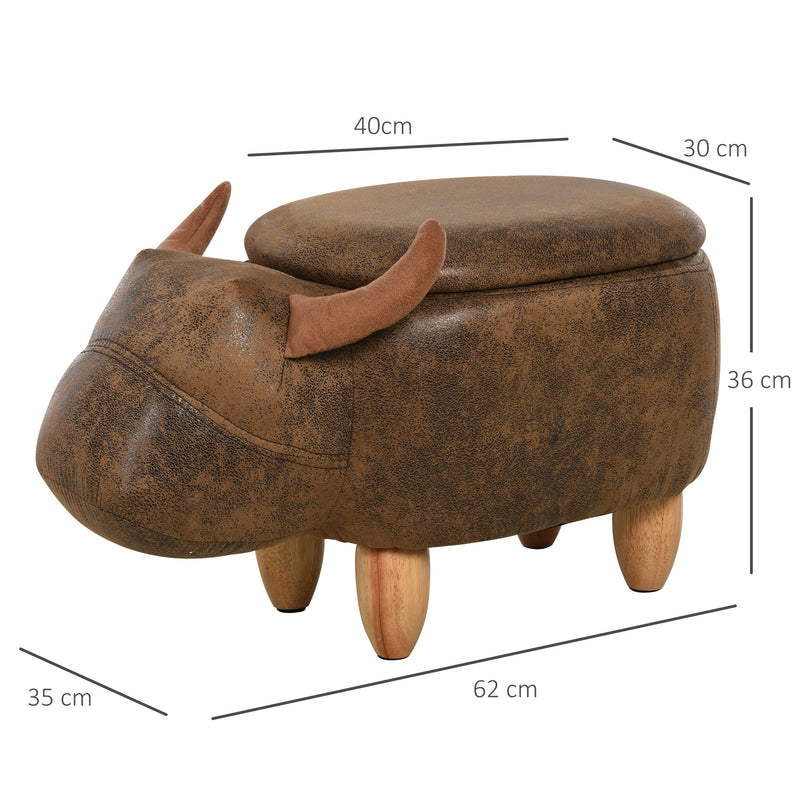 Cow Storage Ottoman Vintage Faux Leather Wooden Legs