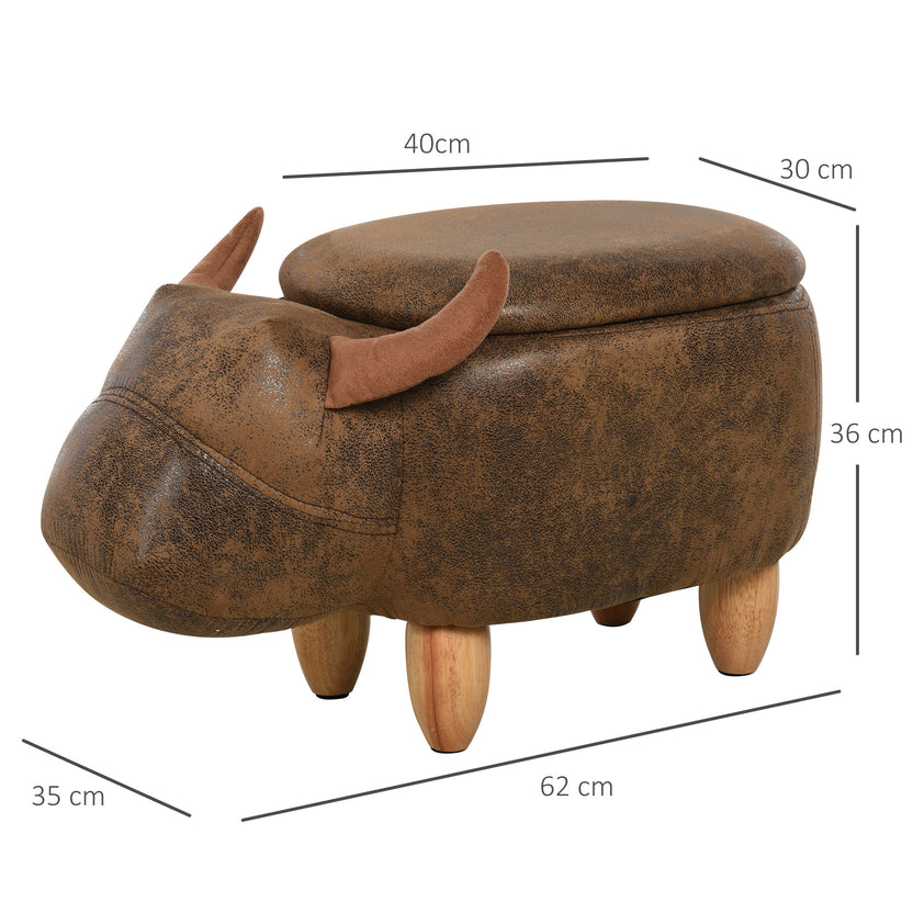 Pouf Contenitore Mucca con Stoccaggio Ecopelle Vintage Gambe Legno