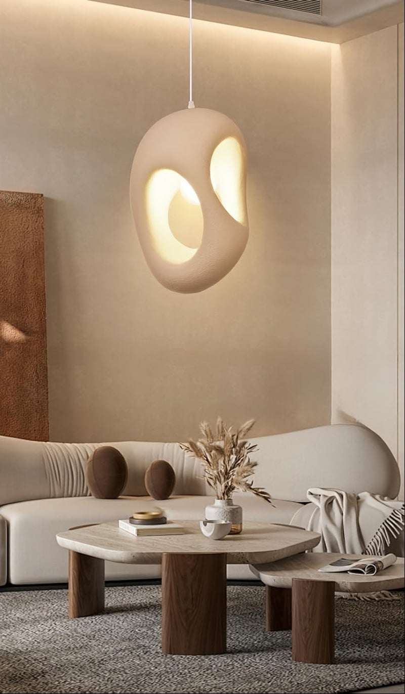 Sculptural Beige Pendant Lamp | Nordic Japanese Soft Light E27