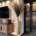 Vaso da Terra L Decorativo 75cm Motivo Foglie - Design Botanico Beige Crema per Pampas Grass - Arredo Soggiorno Ingresso
