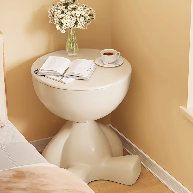 White Sculptural Side Table 41cm - Modern Design with Geometric Base for Living Room and Bedroom