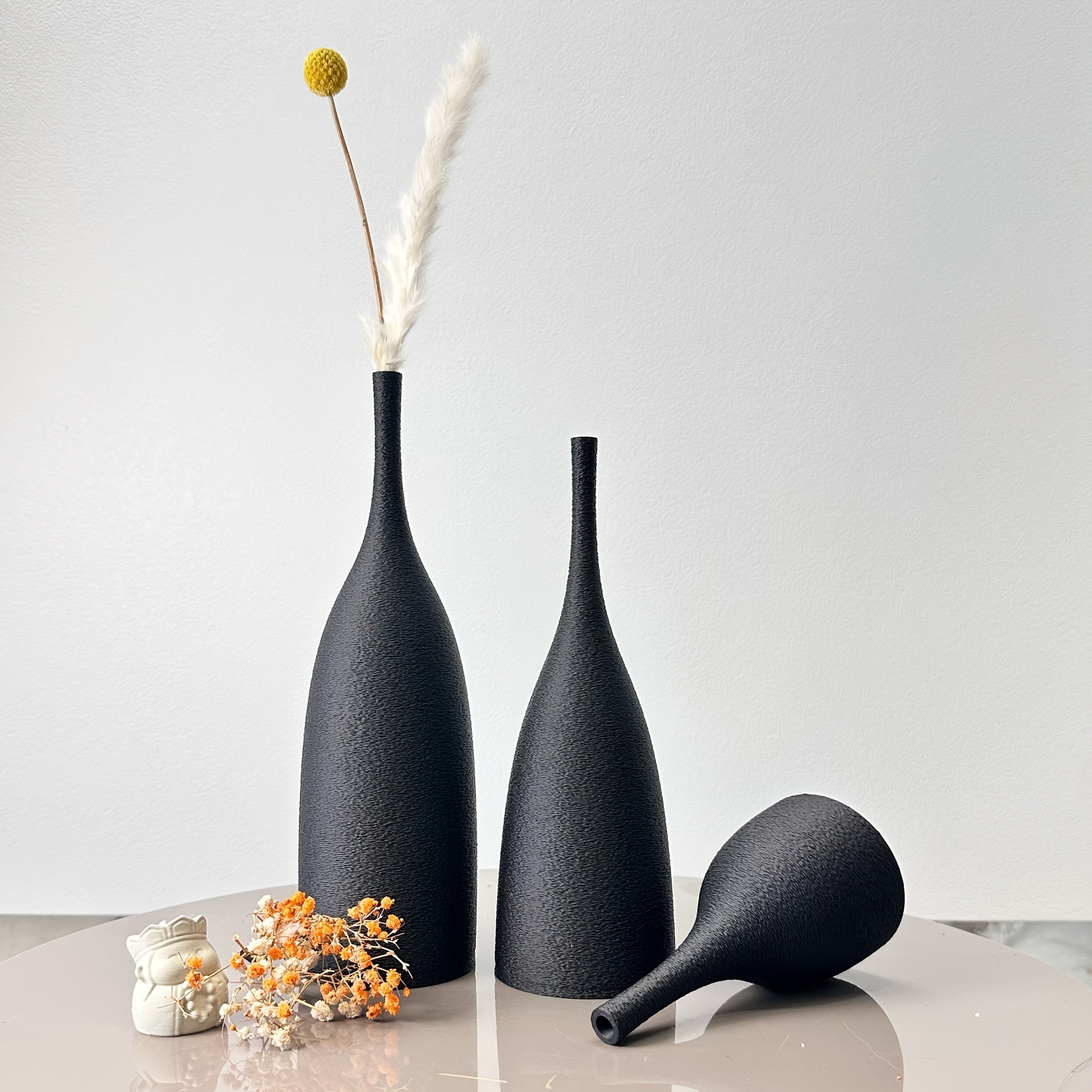 Set 3 Vasi Decorativi Infrangibili Effetto Vintage Texture Artigianale | Vasi Design Moderno per Fiori Secchi