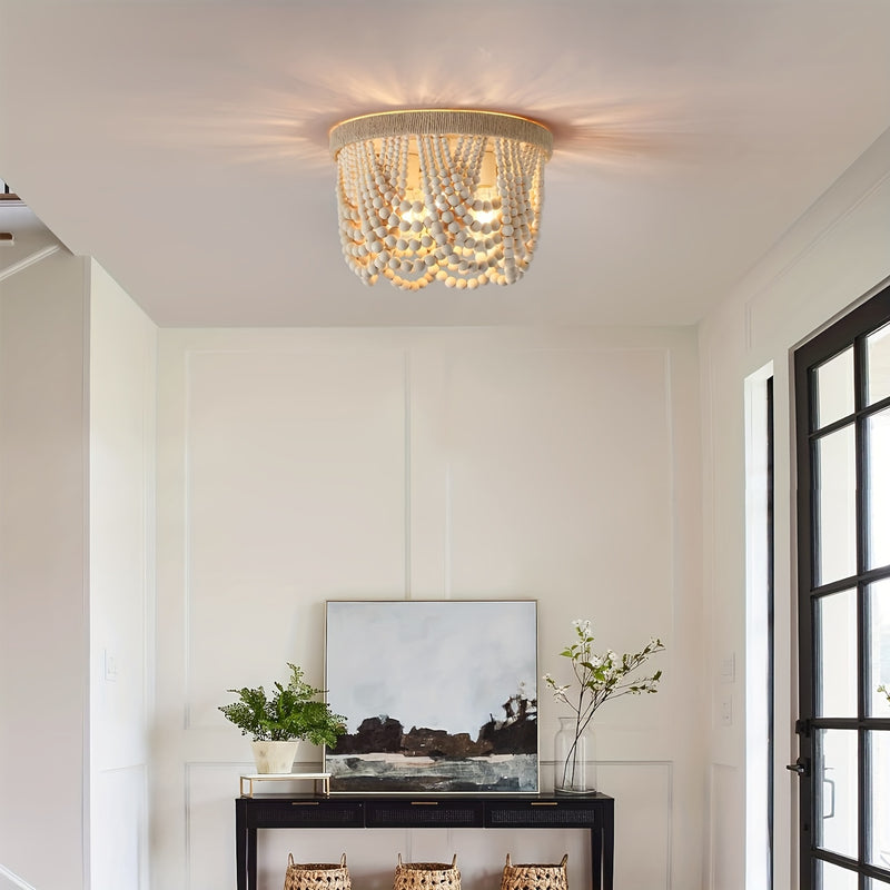 Boho Wood Bead Semi-Flush Mount Ceiling Light E26/E27