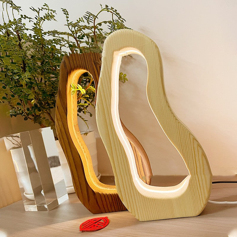 Wooden LED Table Lamp with Perforated Design - Contemporary Minimalist Style