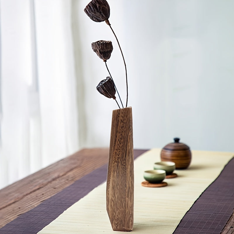 Vaso in Legno Rettangolare 29.5cm Stile Morandi - Design Minimalista Nordico Beige Naturale - Vaso Decorativo da Tavolo per Fiori Secchi e Rami