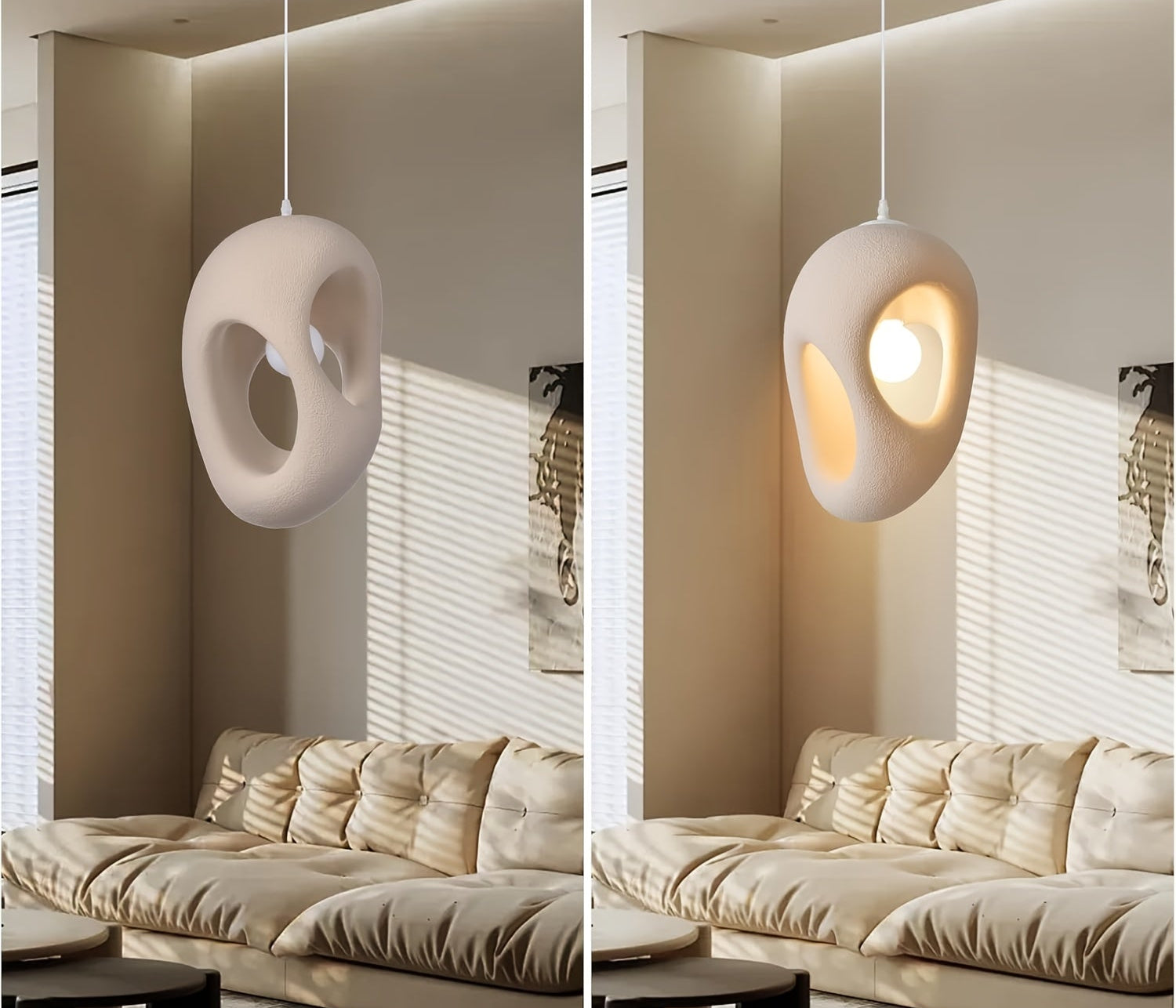 Lampada Sospensione Design Scultoreo Beige | Luce Soffusa Nordico Giapponese E27