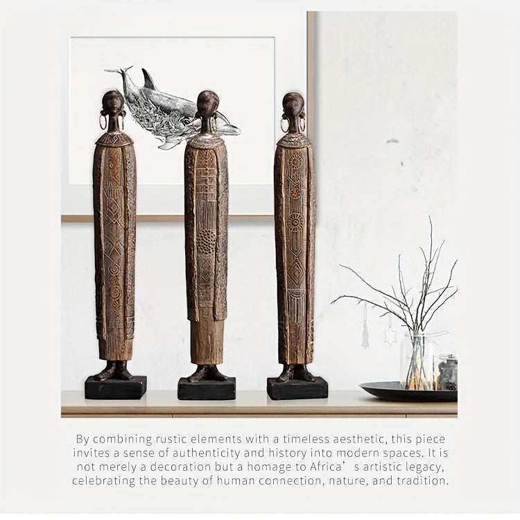 Scultura Tribale Africana di 36,5 cm Resina Effetto Legno Intagliato a Mano
