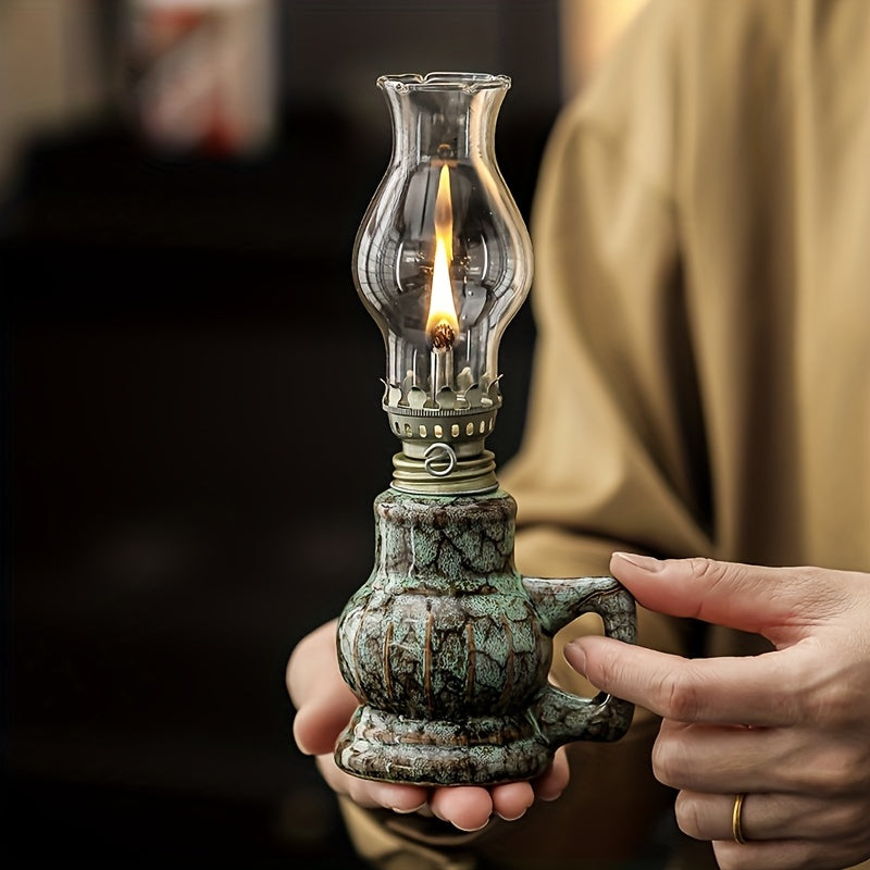 Lampada ad Olio Ceramica LILIUM - Design Vintage con Stoppino Regolabile per Casa e Giardino