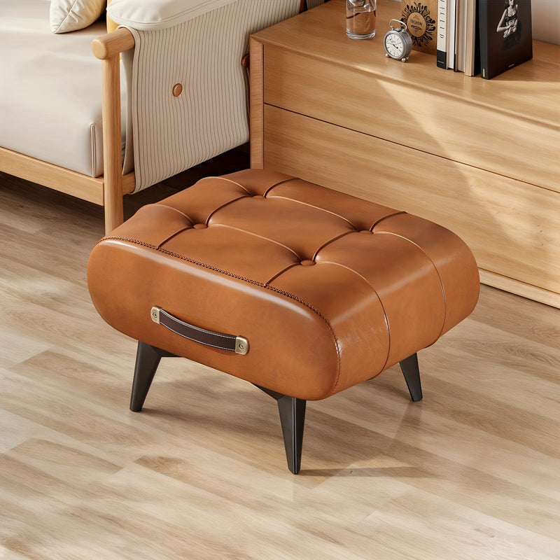 Rectangular Faux Leather Ottoman - Contemporary Design with Handle for Living Room, Bedroom, and Entryway