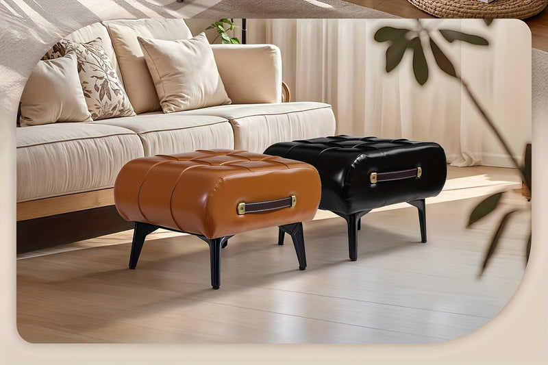 Rectangular Faux Leather Ottoman - Contemporary Design with Handle for Living Room, Bedroom, and Entryway