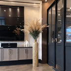 Vaso da Terra L Decorativo 75cm Motivo Foglie - Design Botanico Beige Crema per Pampas Grass - Arredo Soggiorno Ingresso