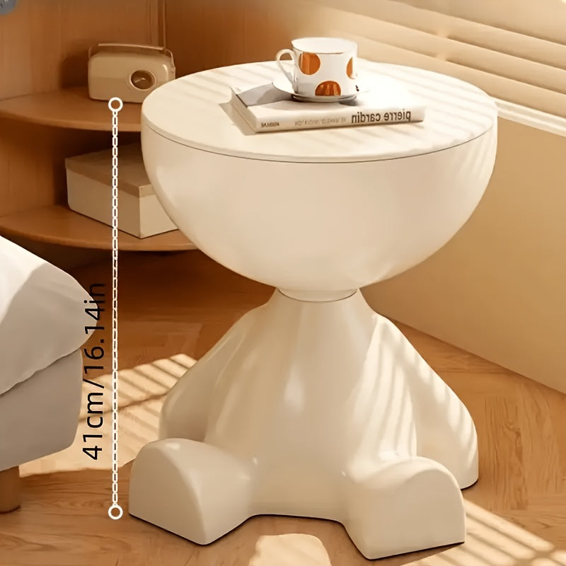 White Sculptural Side Table 41cm - Modern Design with Geometric Base for Living Room and Bedroom