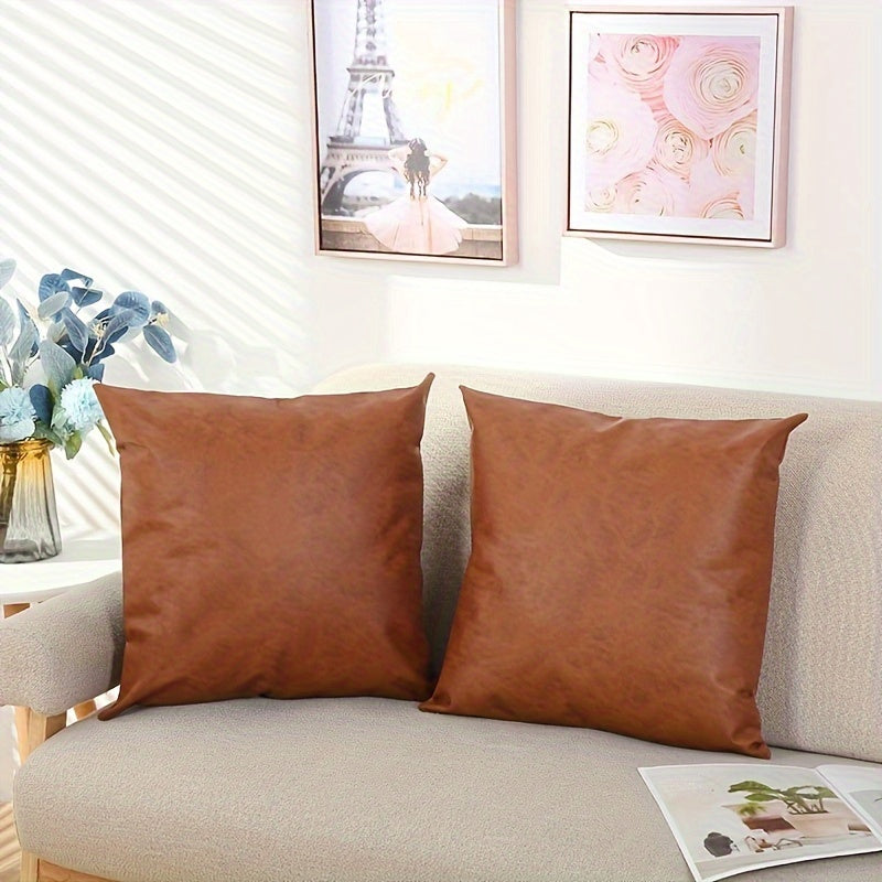 Copricuscino Ecopelle Marrone Cognac Effetto Vintage con Zip