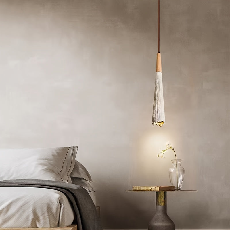 Plafoniera Wabi-Sabi Legno Chiaro Cemento Effetto Pietra E27