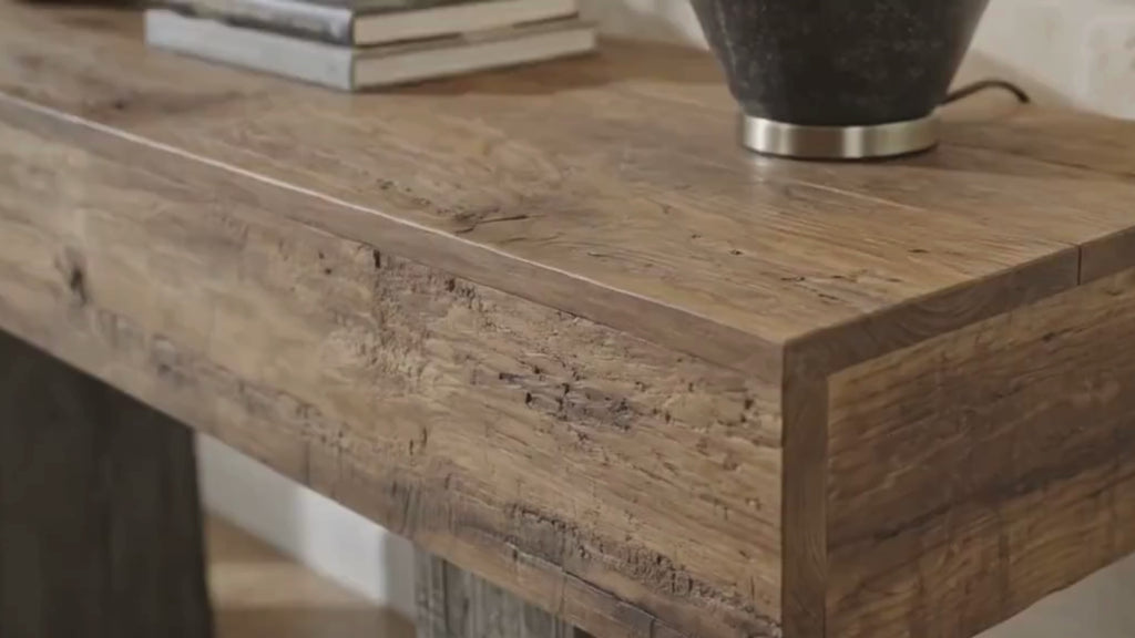 Tavolo Console Rustico 160cm con Doppio Ripiano e Base a U - Legno Massello Effetto Anticato