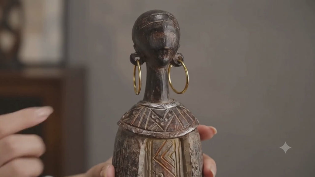 Scultura Tribale Africana di 36,5 cm Resina Effetto Legno Intagliato a Mano