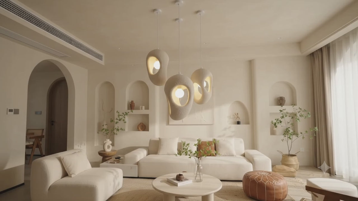 Lampada Sospensione Design Scultoreo Beige | Luce Soffusa Nordico Giapponese E27