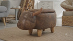 Pouf Contenitore Mucca con Stoccaggio Ecopelle Vintage Gambe Legno